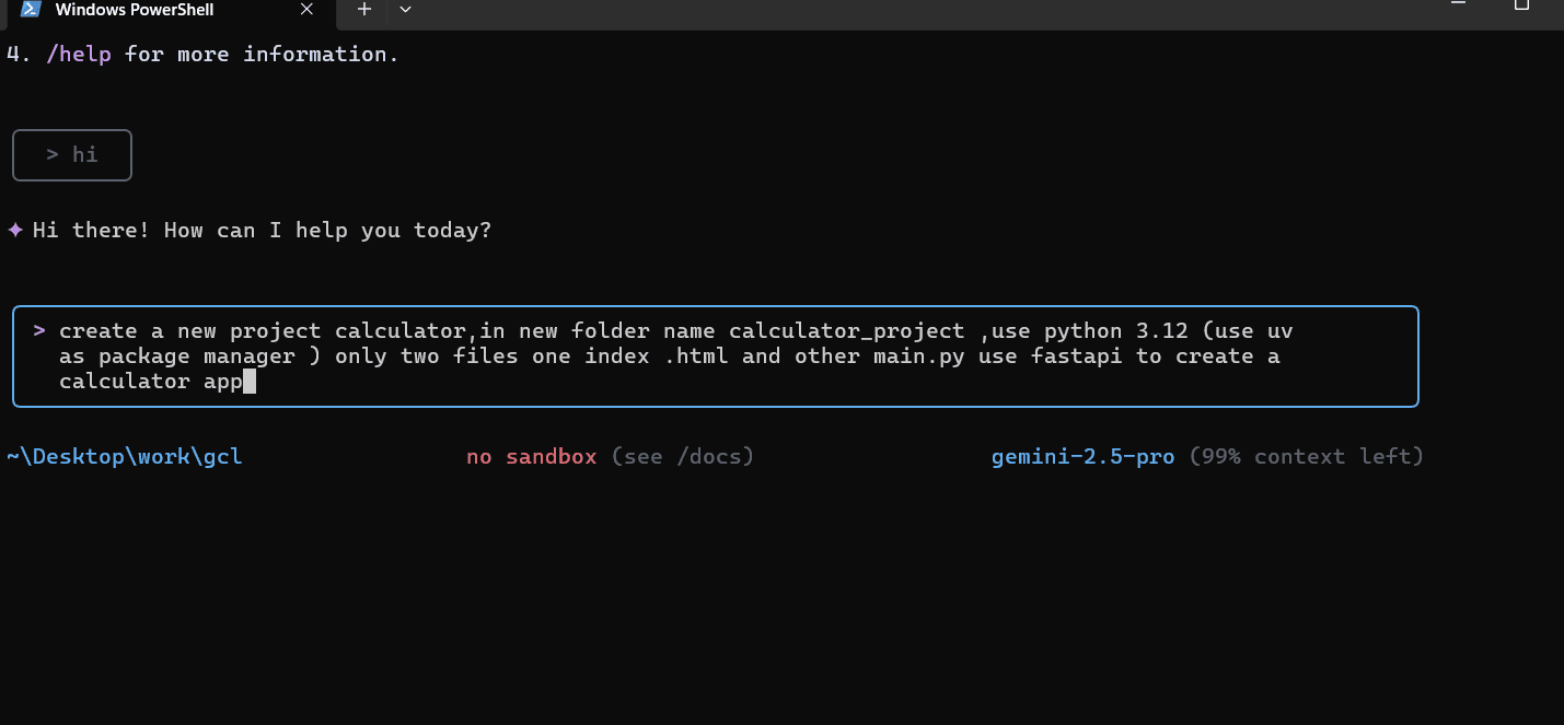 CLI prompt asking for project description